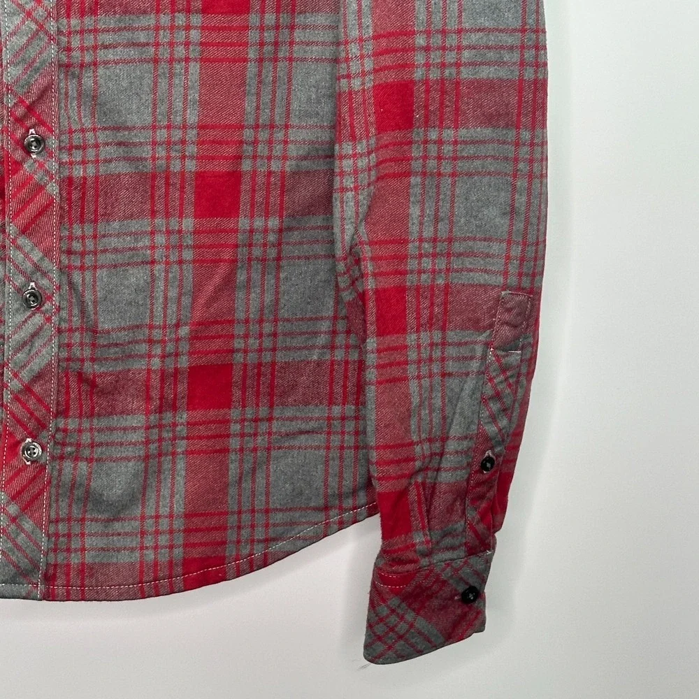 The North Face Mens Flannel Shirt M Red Gray Plaid Long Sleeve Button Up